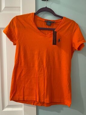 Polo Ralph Lauren Orange V Neck T-shirt Women’s Sz Small Short Sleeves